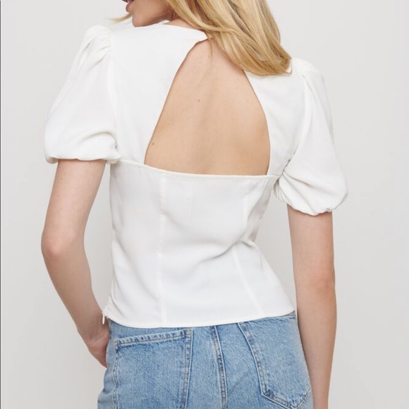 Open Back Puff Sleeve Short Sleeve Top - Picture 2 of 4
